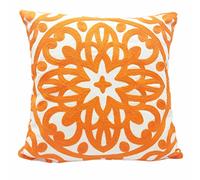 Alysheer Embroidered Decorative Throw Pillow Cover 20"x 20", Boho Mandala Modern Thick Embroidery Pattern, Durable Cotton Canvas Soft Cushion Case for Sofa Couch Bed Living Room (Bright Orange)