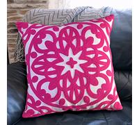 Alysheer Embroidered Decorative Throw Pillow Cover 20"x 20", Boho Mandala Modern Thick Embroidery Pattern, Durable Cotton Canvas Soft Cushion Case for Sofa Couch Bed Living Room (Bright Hot Pink)
