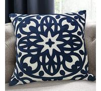 Alysheer Embroidered Decorative Throw Pillow Cover 20"x 20", Boho Mandala Modern Thick Embroidery Pattern, Durable Cotton Canvas Soft Cushion Case for Sofa Couch Bed Living Room (Navy Blue)