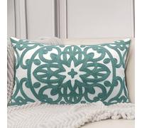 Alysheer Embroidered Lumbar Decorative Throw Pillow Cover 12"x 20", Classic Boho Mandala Embroidery Pattern Cotton Farmhouse Rectangular Cushion Case for Sofa Couch Living Room Bedroom(Dusty Blue)