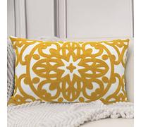 Alysheer Embroidered Lumbar Decorative Throw Pillow Cover 12"x 20", Classic Boho Mandala Embroidery Pattern Cotton Rectangular Cushion Case for Sofa Couch Living Room Bedroom(Mustard Yellow)