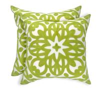 Alysheer Embroidered Summer Decorative Throw Pillow Covers 18"x18" Set of 2, Classic Boho Mandala Green Pattern Cotton Canvas Chic Cushion Cases for Sofa Couch Bed Living Room Decor (Chartreuse Green)