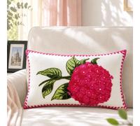 Alysheer Hydrangea Embroidered Lumbar Throw Pillow Covers 12"x 20",Hot Pink