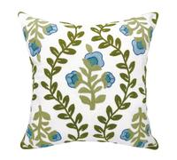 Alysheer Rose Garden Floral 100% Cotton Solid Embroidered Knit Pattern Decorative Throw Pillow Cover for Sofa Couch Car Living Room Bedroom Office Gifts, Invisible Zipper, 18x18 Inch (Blue Rose)