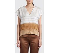 ALYSI Striped Silk Blouse with V-Neck and Short Sleeves - Size: 46 - female