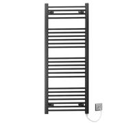 Alyssa 500/1200mm Electric Pre-Filled Black Heated Towel Rail Radiator | 500mm Wide, Flat, Pre-Filled, For Bathroom, Designer UK