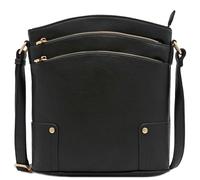 ALYSSA Triple Zip Pocket Large Crossbody Bag, Black, One Size