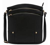 ALYSSA Triple Zip Pocket Large Crossbody Bag, Black, One Size