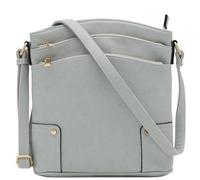ALYSSA Triple Zip Pocket Large Crossbody Bag, Blue Grey, One Size