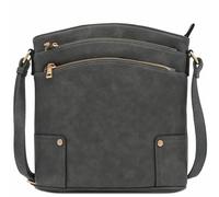 Alyssa Triple Zip Pocket Large Crossbody Bag, Dark Gray, One Size