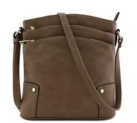Alyssa Triple Zip Pocket Large Crossbody Bag, Dark Taupe, One Size