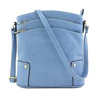 Alyssa Triple Zip Pocket Large Crossbody Bag, Dusty Blue, One Size