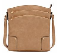ALYSSA Triple Zip Pocket Large Crossbody Bag, Light Tan, One Size
