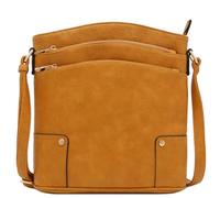 Alyssa Triple Zip Pocket Large Crossbody Bag, Mustard, One Size