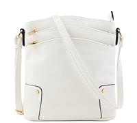 ALYSSA Triple Zip Pocket Large Crossbody Bag, White, One Size