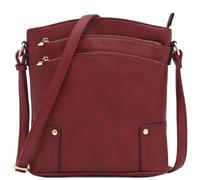 Alyssa Triple Zip Pocket Large Crossbody Bag, Wine, One Size