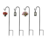 Alytimes Shepherd's Crooks, 6-Pack Height Adjustable Festoon Pole, 80.5 CM Garden Lantern Shepherd's Hook with Base for Hanging Basket Stand, Patio, 4 Sections Stitched