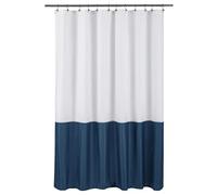 ALYVIA SPRING Waterproof Fabric Shower Curtain Liner - Soft & Light-Weight Cloth Shower Liner, 3 Bottom Magnets, Hotel Quality & Machine Washable - Standard Size 72x72, White and Navy