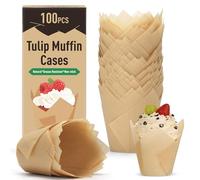 Alyvisun 100PCS Tulip Muffin Cases, Greaseproof Baking Cups for Cupcakes, Muffin Liners Paper Cups for Home Baking, Parties and Cafés, Non-Stick Tulip Cupcake Cases in Kraft Box Packaging