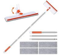 Alyvisun 132cm Extendable Window Cleaning Squeegee with Flexible Head, Professional Long Reach Window Cleaning Equipment with Silicone Squeegee and 4pcs Microfibre Scrubbers