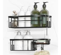 Alyvisun 2 Pack Large Capacity Shower Caddy with Strong Adhesive & Load Bearing, Stainless Steel Bathroom Shelves with Soap Holder and Hooks, Rustproof Shower Storage Caddy No Drilling