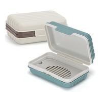 Alyvisun 2 Pcs Travel Soap Case with Lid, Portable Soap Dish, Soap Box with Draining Board, Waterproof Leakproof Soap Container Holder for Shower Travel Outdoor(Green & White)