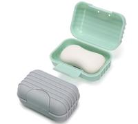 Alyvisun 2 Pcs Travel Soap Case with Lid, Portable Soap Dish, Soap Box with Raised Bottom, Waterproof Leakproof Soap Container Holder for Shower Travel Outdoor(Green & Grey)
