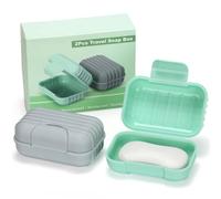 Alyvisun 2 Pcs Travel Soap Dishes with Lid, Portable Soap Container, Soap Box with Raised Bottom, Waterproof Leakproof Soap Dish for Shower, Travel & Outdoor (Green + Grey)