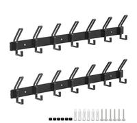 Alyvisun 2 Pieces Heavy Duty Wall Coat Hangers with 7 Hooks, Stainless Steel Coat Racks for Haning Jackets Scarves Bags, Coat Hooks Wall Mounted for Entryway Bathroom Kitchen (Black)
