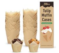 Alyvisun 200PCS Tulip Muffin Cases, Greaseproof Baking Cups for Cupcakes, Muffin Liners Paper Cups for Home Baking, Parties and Cafés, Non-Stick Tulip Cupcake Cases in Kraft Box Packaging