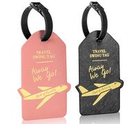 Alyvisun 2Pcs Luggage Tags, PU Suitcase Tags Baggage Labels Luggage Labels for Suitcases with Name ID Card, Suitcase Labels Travel Tags for Luggage Baggage Bags Business, Black and Rose