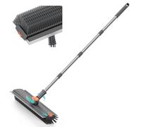 Alyvisun 3 in 1 Floor Scrubbing Brush, V Bristles Deck Scrubbing Brush | With Adjustable Long Handle, Silicone Squeegee and 360° Rotating Head for Patio Bathroom Tiles