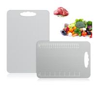 Alyvisun 304 Stainless Steel Cutting Board, Dual-Sided Design with Rice-Textured and Smooth Surfaces, Metal Chopping Board with Scale for Meat, Vegetables, Fruit, Easy to Clean (34 × 23cm+25 × 15cm)