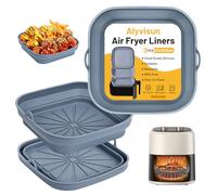 Alyvisun 3Pcs Silicone Air Fryer Liner, Foldable Air Fryer Liner Square, Reusable Kitchen Accessories Baking Silicone Pot Versatile for Microwave, Oven, Grey