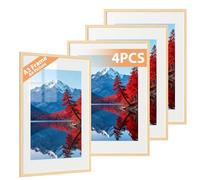 Alyvisun 4 Pack A3 Picture Frame, A3 Photo Frame Display Pictures 28.7x41 cm with Mat or 20.5x28.7 cm Without Mat, Picture Frames Horizontal & Vertical Wall Hanging for Photos, Posters, Art, Wood Tone