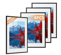 Alyvisun 4 Pack A3 Picture Frame, A3 Photo Frame Display Pictures 28.7x41 cm with Mat or 20.5x28.7 cm Without Mat, Picture Frames Horizontal & Vertical Wall Hanging for Photos, Posters, Art, Black