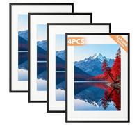Alyvisun 4 Pack A3 Picture Frame, A3 Photo Frame for Pictures 20.5 x 28.7 cm with Mat or 28.7 x 41 cm Without Mat, Picture Frames Horizontal & Vertical for Wall Hanging, Photos Posters Art, Black