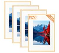 Alyvisun 4PCS A4 Wood Tone Picture Frames Horizontal Vertical | Fits 14 x 20 cm Photos with Mat or 19.7 x 29.3 cm Without Mat