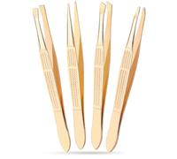 Alyvisun 4Pcs Professional Tweezers for Facial Hair Women and Men, Portable Stainless Steel Eyebrow Tweezers Set, Precision Tweezers for Ingrown Hair (Golden), Gold