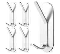 Alyvisun 5 Pieces Adhesive Hooks, Strong Stainless Steel Bathrobe Hangers, Wall Mounted Coat Hooks Without Drilling, Adhesive Hooks for Bathroom, Kitchen, Office (Silver)