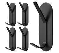 Alyvisun 5 Pieces Adhesive Hooks, Strong Stainless Steel Bathroom Robe Hooks, Wall Mounted Coat Hooks Without Drilling, Adhesive Hooks for Bathroom, Kitchen, Office (Dark)