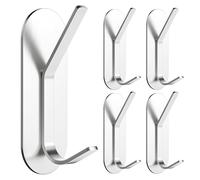 Alyvisun 5Pcs Self Adhesive Hooks, Stainless Steel Stick On Wall Hanging Hooks Heavy Duty, Strong Adhesive Sticky Hooks for Bathroom, Kitchen, Cupboard, Back of Door (Silver)