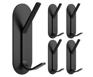 Alyvisun 5Pcs Self Adhesive Hooks, Stainless Steel Stick On Wall Hanging Hooks Heavy Duty, Strong Adhesive Sticky Hooks for Bathroom, Kitchen, Cupboard, Back of Door (Black)