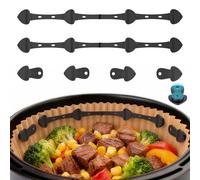 Alyvisun 6 Pcs Air Fryer Silicone Magnets, Reusable Airfryer Magnets for Paper Liners, Helps Prevent Parchment Paper Slipping, Fits Single & Dual Basket Air Fryers, Black