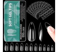 Alyvisun Almond Nail Tips, 550 Pcs Clear False Nails with 240 Pcs Soft Gel Nail Stickers Set, 11 Sizes Acrylic Fake Nails Full Cover Half Matte Nail Kit for Press on Nails Extensions