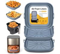Alyvisun Air Fryer Liners 3PCS Reusable Silicone Tray Foldable Kitchen Basket Versatile Square Baking Pot Accessories for Airfryer, Microwave, Oven, Grey