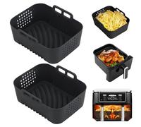 Alyvisun Air Fryer Liners Silicone, 2 Pack Reusable Airfryer Liner Trays Instant for 7.5L 9L 9.5L Baskets, Non-Stick Cooking Accessories Ideal for Crispy Fries, Chicken Wings(Black)