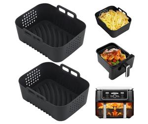 Alyvisun Air Fryer Liners Silicone, 2 Pack Reusable Airfryer Liner Trays Instant for 7.5L 9L 9.5L Baskets, Non-Stick Cooking Accessories Ideal for Crispy Fries, Chicken Wings(Black)