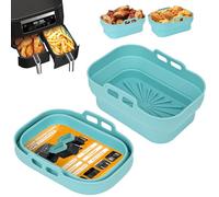 Alyvisun Air Fryer Silicone, 2PCS Reusable Dual Airfryer Accessories Liner Foldable Baking Rack Moulds Rectangular Basket Versatile Non Stick Tray (Blue)