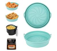 Alyvisun Air Fryer Silicone Liners 2PCS Reusable Airfryer Accessories Basket Foldable Baking Tray Inserts Versatile Round Rack Pot for Microwave, Oven, Blue